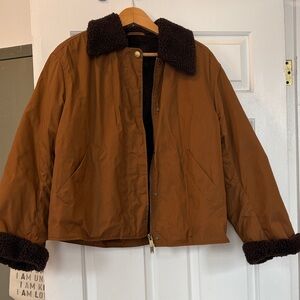 Zara Brown Teddy Jacket with Shearling Trim